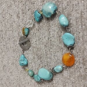 Turquoise and Orange Glass Bracelet